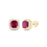 1/6CTW-DIA ANA M 5 MM-RUBY NAT GEM CUSHION EARRING
